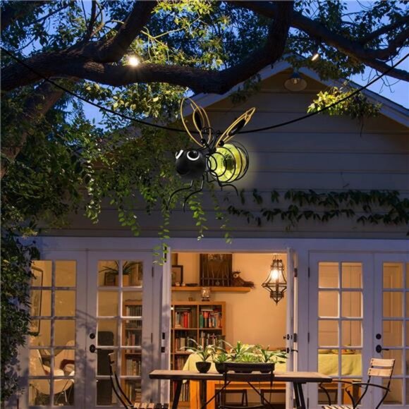 Hanging Bee Solar Light Decor for Outside Glowing Metal Bee with Spring Figurine - Picture 6 of 7